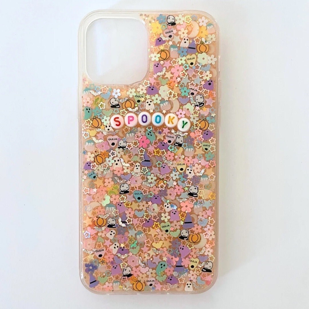 Soft Spooky Sparkle Resin iPhone or Android Case, Halloween iPhone Case, Samsung Galaxy Case, Glitter, Pastel Halloween Phone Case
