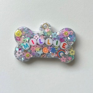 Soft Rainbow Sparkle Resin Pet ID Tag, Glitter Pet Tag, Made-to-Order Pet Tag, Personalized Pet Tag