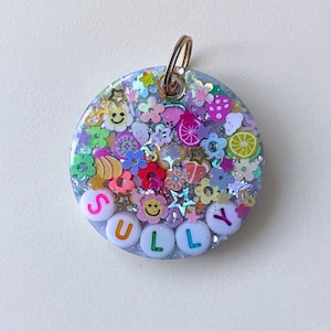 Sparkle Bright Rainbow Resin Pet ID Tag, Glitter Pet Tag, Made-to-Order Pet Tag, Personalized Pet Tag