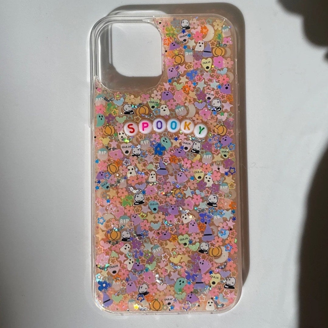 Soft Spooky Sparkle Resin iPhone or Android Case, Halloween iPhone Case, Samsung Galaxy Case, Glitter, Pastel Halloween Phone Case
