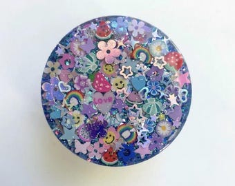 Purple Glitter Resin Phone Grip - Handmade Sparkle Phone Stand