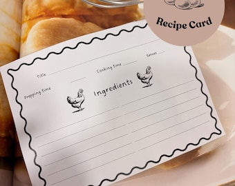 Vintage Chicken Printable Recipe Cards Black and White
