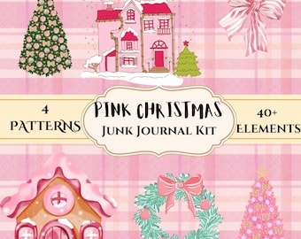 Pink Christmas Junk Journal Kit: Printable Ephemera (Digital Download)