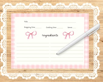 coquette bow printable recipe cards