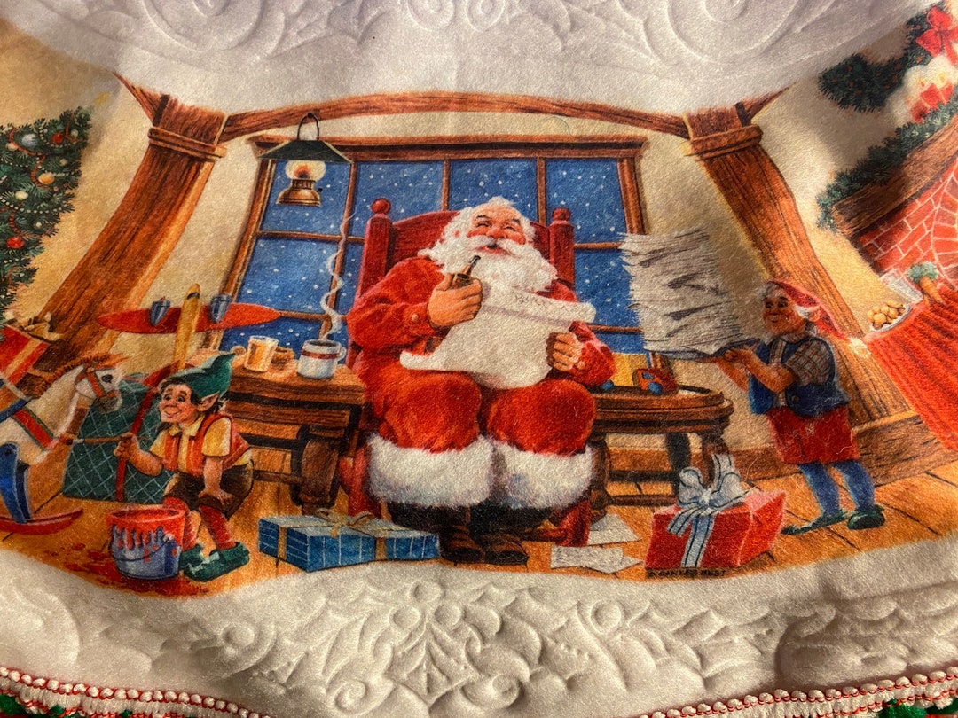 VTG Santa's Best Tree Skirt, Table Topper, Santa Checking List, Living