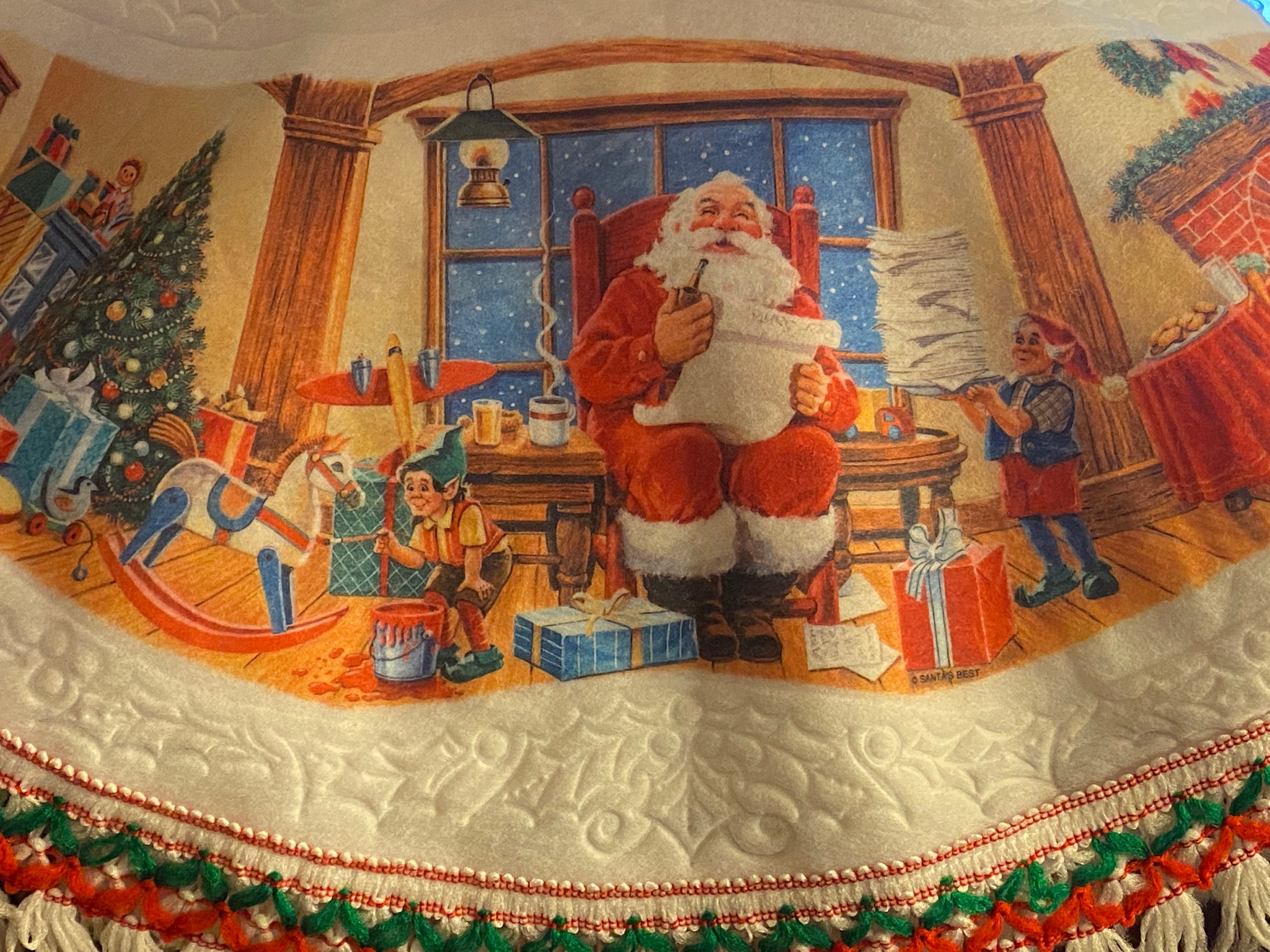 VTG Santa's Best Tree Skirt, Table Topper, Santa Checking List, Living
