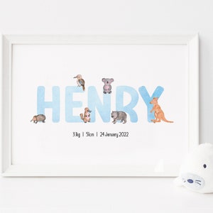 Personalised Aussie Animals Name Print | Custom Baby Name Print | Printable Nursery Wall Art | Digital Download | Baby Boy Nursery Decor