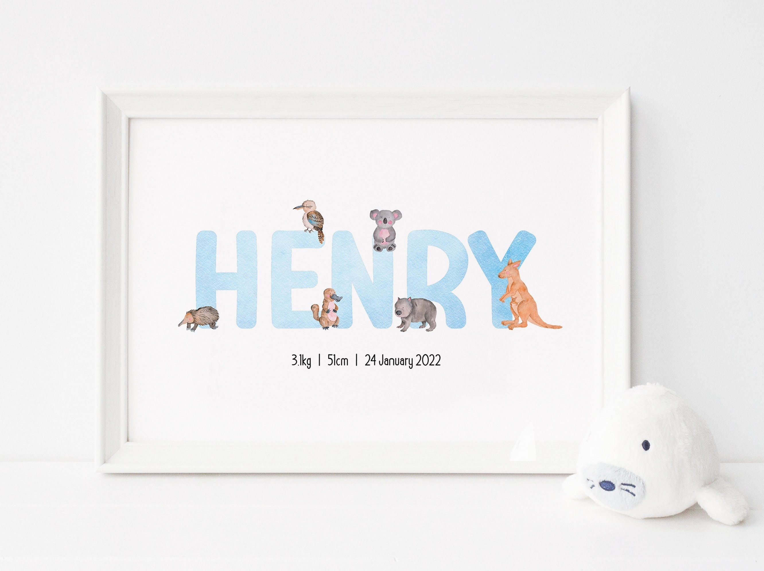 Personalised Aussie Animals Name Print | Custom Baby Name Print | Printable Nursery Wall Art | Digital Download | Baby Boy Nursery Decor