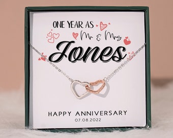 1 Year Anniversary Gift For Girlfriend, 1st Anniversary Gift For Wife, Personalized Anniversary Gift, Double Heart Necklace, Gift For Her