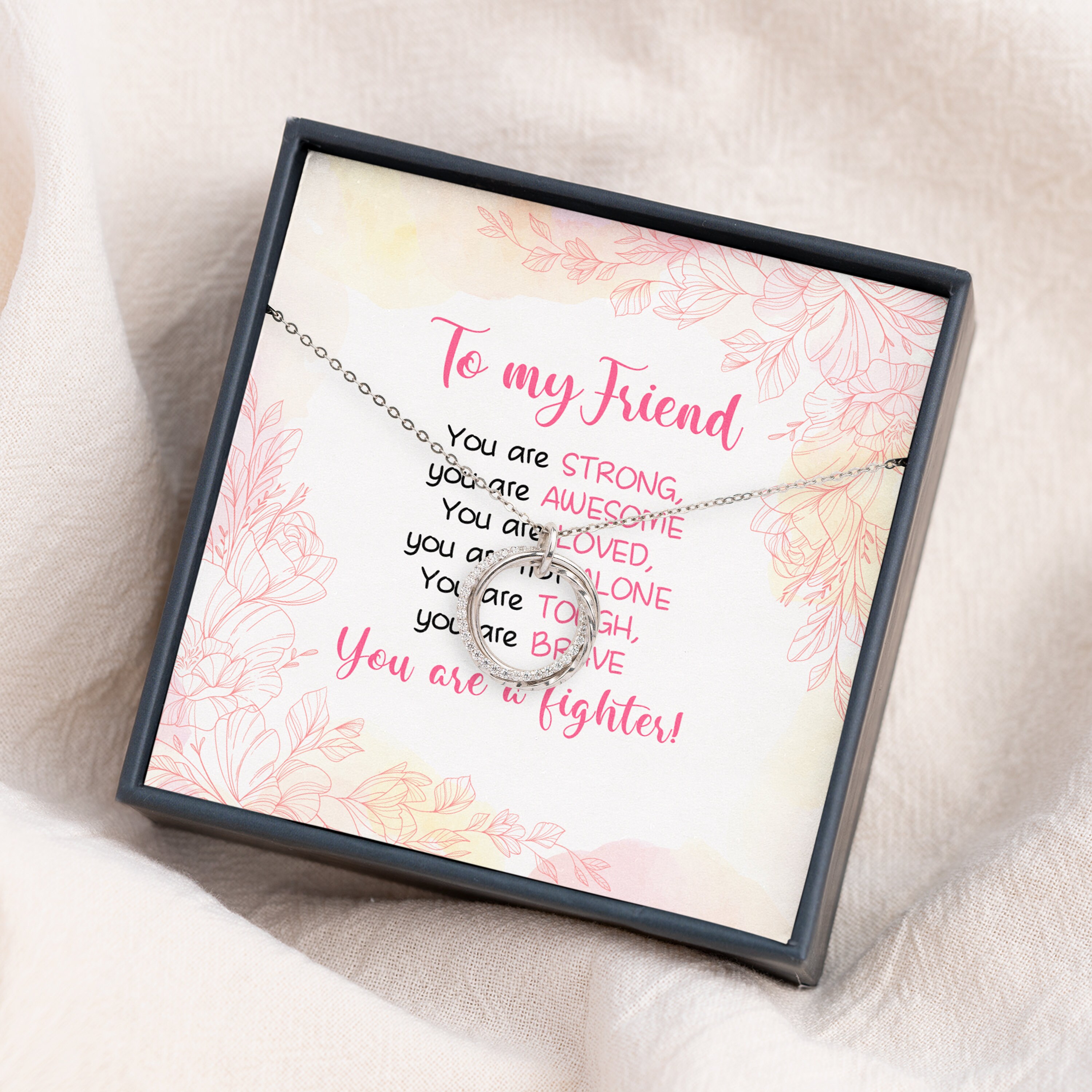 Fighter Meaning Gift,3 Interlocking Rings Necklace , Cancer Support Gift, Breast Cancer Necklace