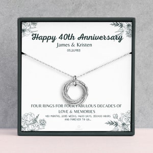 Personalized 40th Anniversary Necklace Gift - 4 Rings For 4 Decades - 40th Ruby Wedding Anniversary Gift for Parents, Grandparents, Aunt