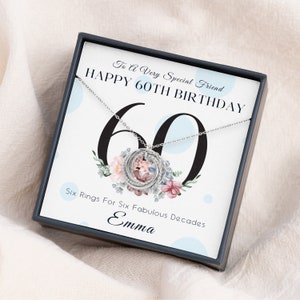 60th Birthday Gift For Women - 60th Birthday Gift For Her - 60 Birthday For Grandma, Interlock Rings,Six Rings Six Decades Necklace