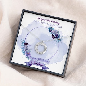 50th Birthday For Her | 50th Birthday Gift For Grandma,Mom, Daughter, Niece, Girlfriend, Girl | Interlock Rings | 5 Rings 5 Decades Necklace