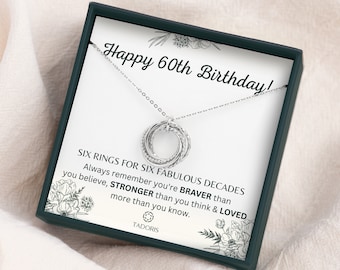 60. Geburtstagsgeschenk für Frauen - 60. Geburtstagsgeschenk für sie - 60 Geburtstag für Oma, Interlock-Ringe, sechs Ringe sechs Jahrzehnte Halskette