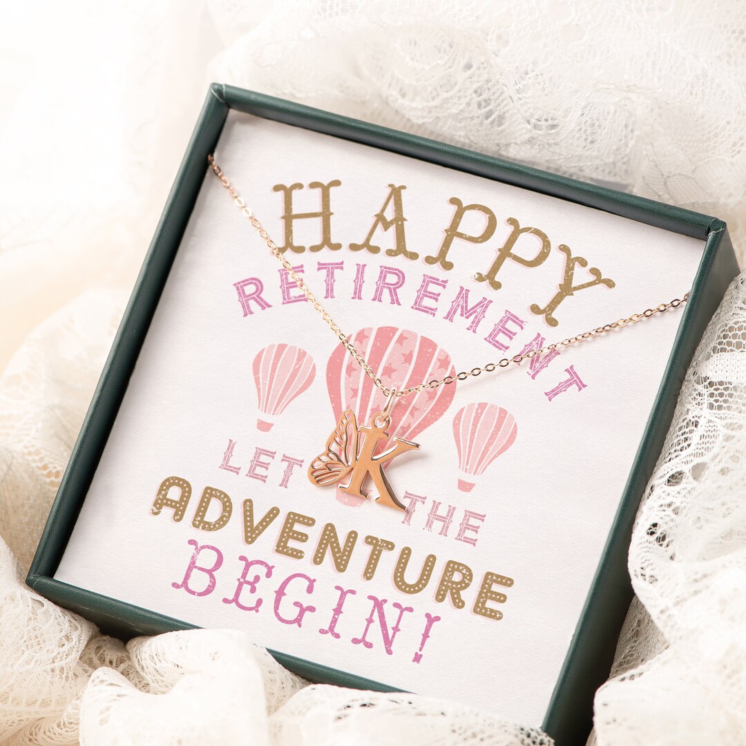 Retirement Gifts for Women, Butterfly Initial Pendant Necklace