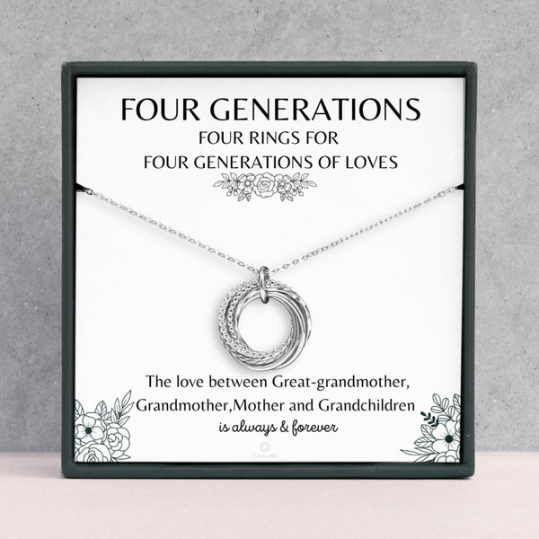 Personalized 4 Generations Necklace - Heartfelt Gift for Great Grandma, Grandma, Mom, Daughter - Mother's Day Gift Idea