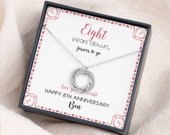 Personalized 8th Anniversary Necklace - Bronze Wedding Anniversary - 8 Rings for 8 Years - Gifts for Wife, Her, Girlfriend