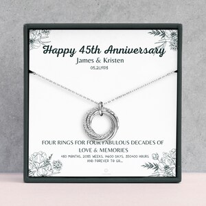 Personalized 45th Anniversary Necklace Gift - 4 Rings For 4 Decades - Sapphire Wedding Anniversary Gift for Parents, Grandparents, Aunt