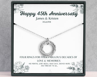 Personalized 45th Anniversary Necklace Gift - 4 Rings For 4 Decades - Sapphire Wedding Anniversary Gift for Parents, Grandparents, Aunt