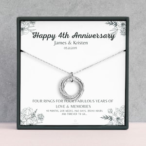 Personalized 4th Anniversary Necklace - 4th Anniversary Gift For Her - Flowers Wedding Anniversary - 4 Rings For 4 Years - Gifts For Wife