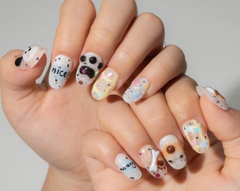 Cute Dog Press On Nails, 3D Cartoon Nail Art, Handmade Reusable Nails, Puppy Paw Design for Pet Lovers, Fun Gift Set