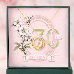 70° compleanno per la nonna - Collana per il 70° compleanno per donna - Idee regalo per il 70° compleanno, anelli intrecciati in oro, collana con 7 anelli e 7 decenni