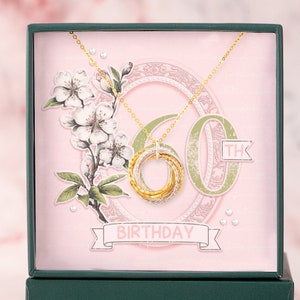 60th Birthday Gift For Women - 60th Birthday Gift For Her - 60 Birthday For Grandma, Gold Interlock Rings,Six Rings Six Decades Necklace