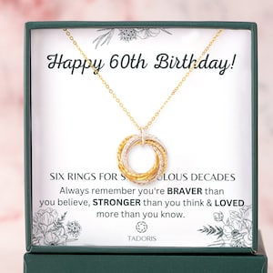 60th Birthday Gift For Women - 60th Birthday Gift For Her - 60 Birthday For Grandma, Interlock Rings,Six Rings Six Decades Necklace