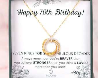 70th Birthday For Grandma - 70th Birthday Gift For Women - 70th Birthday Gift Ideas, Interlock Rings,7 Rings 7 Decades Necklace