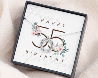 55th Birthday Gift For Women - 55th Birthday Gift For Her - 55 Birthday For Mom, Interlock Rings,Five Rings Five Decades Necklace