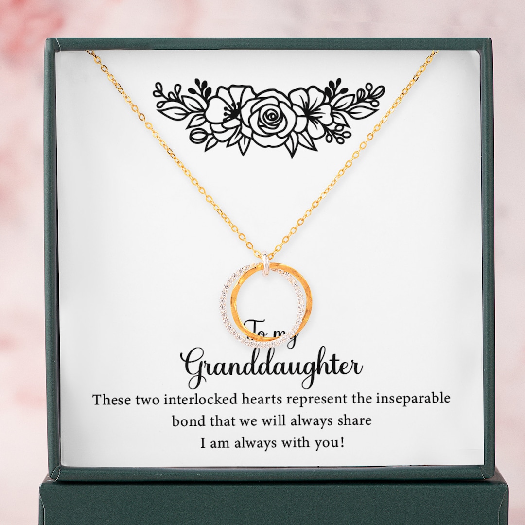 To My Granddaughter Interlocking Heart Necklace - 14k Gold Plated Stainless Steel, With Message Card