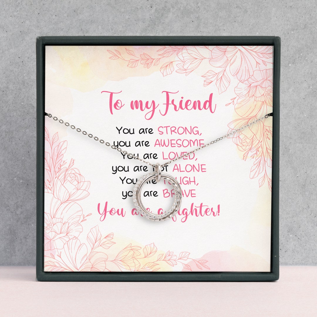 Fighter Meaning Gift,3 Interlocking Rings Necklace , Cancer Support Gift, Breast Cancer Necklace