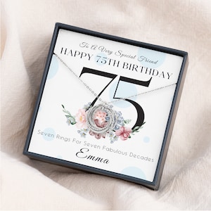 75th Birthday For Grandma - 75th Birthday Gift For Women - 75th Birthday Gift Ideas, Interlock Rings,7 Rings 7 Decades Necklace