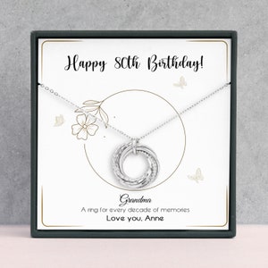 80th Birthday For Grandma - 80th Birthday Gift For Women - 80th Birthday Gift For Her, Interlock Rings, 8 Rings 8 Decades Necklace