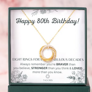 80. Geburtstag für Oma - 80. Geburtstagsgeschenk für Frauen - 80. Geburtstagsgeschenk für sie, Interlock Ringe, 8 Ringe 8 Jahrzehnte Halskette