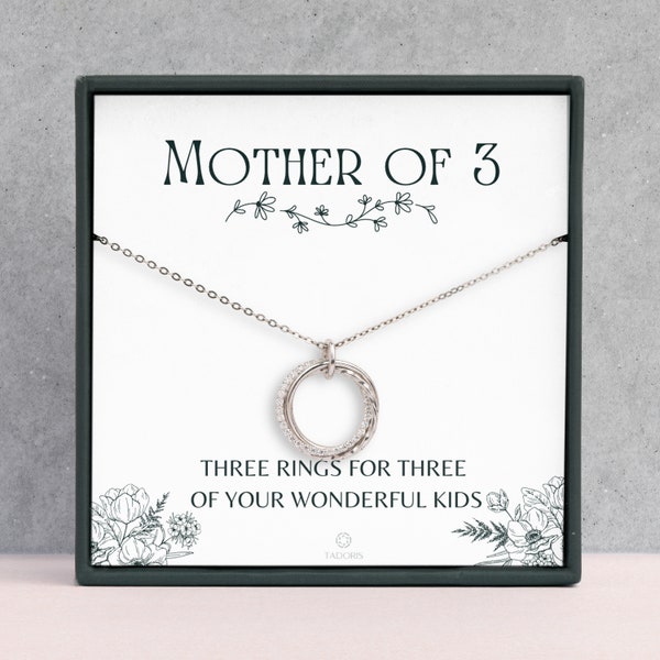 Mother Of Three Necklace, Mom Of 3 Gift, Mom of Sons, New Mom Gift, Mother's Day Gift - 3 Rings For 3 Kids - Interlocking Silver Necklace