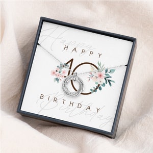 40th Birthday Gift For Women - 40th Birthday Gift For Her - 40 Birthday Present, Interlock Rings,Four Rings Four Decades Necklace