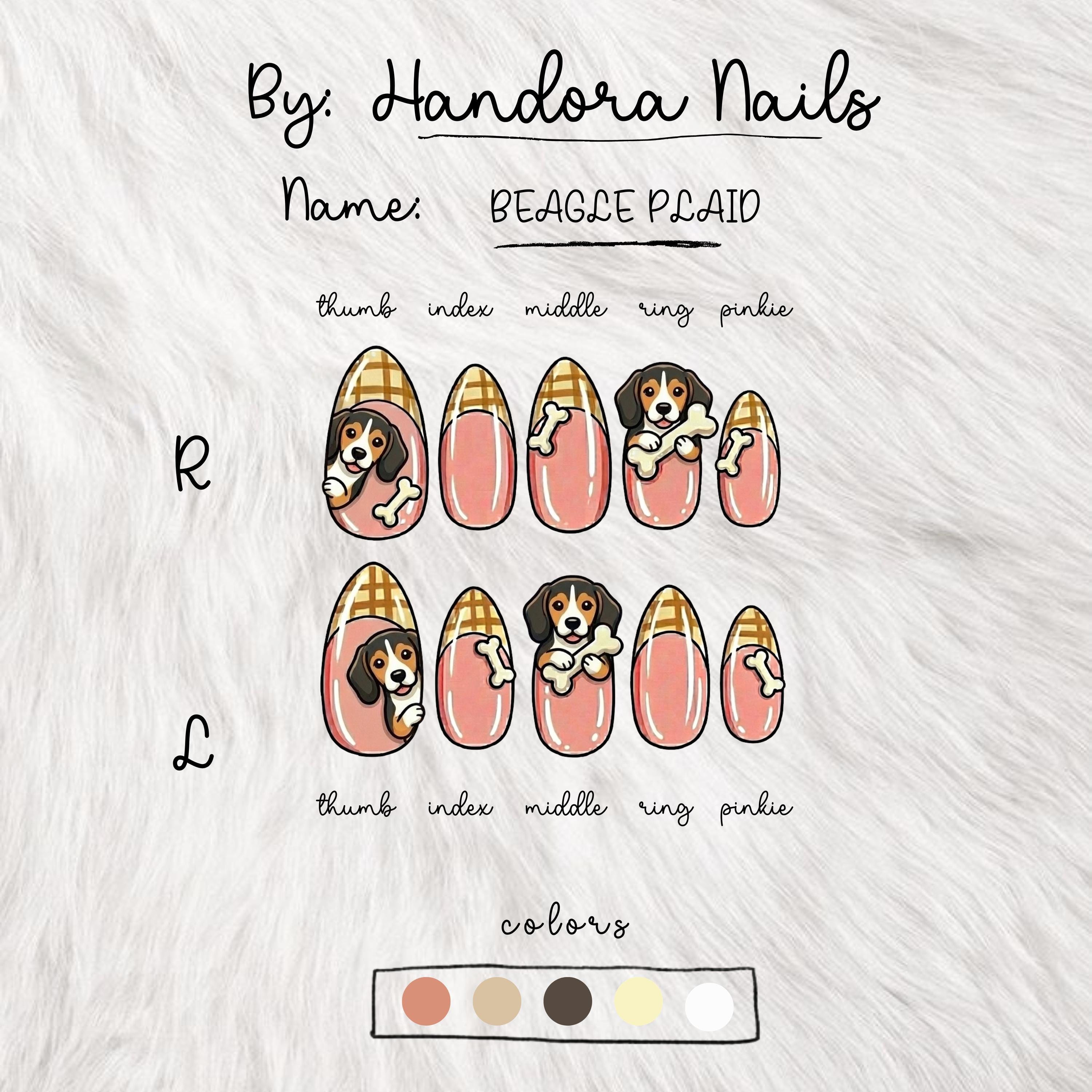Dog Press on Nails, 3D Beagle Puppy Nail Art With Bones, Almond Gel ...