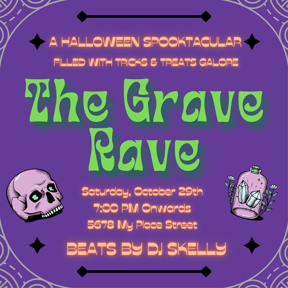 Grave Rave Invitation Etsy