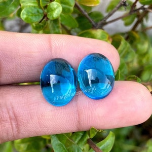 12x16mm Top Quality Swiss Blue Topaz Gemstone Handmade Blue Topaz Cabochon Gemstone Topaz Oval Gemstone Loose For jewelry Making 2 Piece Set