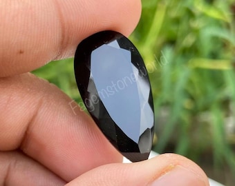 Natural Black Onyx Pear Gemstone, Faceted Loose Stone for Jewelry Making