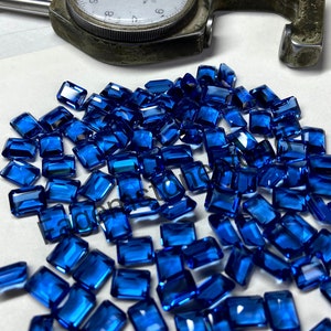 7x5mm To 20x15mm Genuine Blue TZ Gemstone, Lab Created TZ  Handmade Rectangle Shape Gemstone Eye Clean Faceted Loose For jewelry Making Size