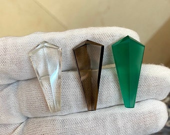 Green Onyx Shield Gemstone, Faceted Loose Stone (12x20mm-16x36mm)