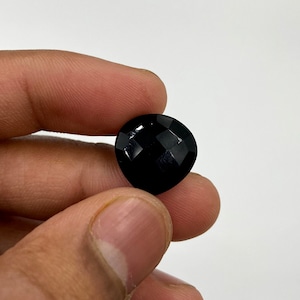 Natural Black Onyx Gemstone, Handmade Checker Cut Heart Shape, Black Onyx Heart Gemstone Loose For Jewelry Making Size