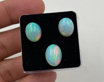 Ethiopian Fire Opal Cabochons: AAA Oval Gemstones, Jewelry Making (3-Piece Set)