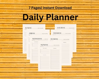 Minimal Daily Planner| Daily Planner| Printable Planner| Digital Download| Day Of Week Planner