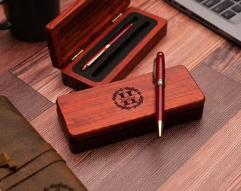 Personalized Pen Case, Rosewood Pen Box, Wood Custom Pen Set, Engraved Custom Pen Case, Monogrammed Pen Case Gift for him,gift for her.