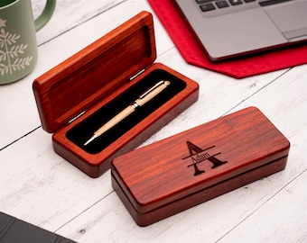 Personalized Pen Case, Rosewood Pen Box, Wood Custom Pen Set, Engraved Custom Pen Case, Monogrammed Pen Case Gift for him,gift for her.