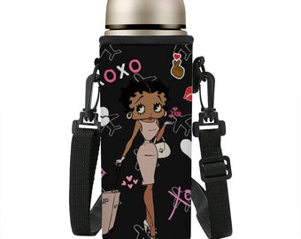 Africaine Betty Boop Traveller Vacanciers Pochette réutilisable pour verres Verres Housse de protection isolée Voyageur cadeaux sac cadeau étui pour bouteille