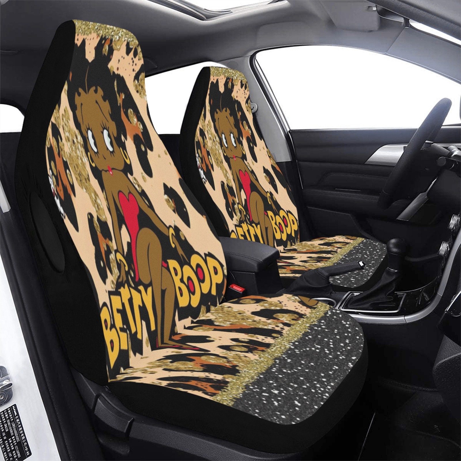 African Leopard Print Betty Boop Car Seat Covers, Black Betty Boop Car Accessories, Betty Boop